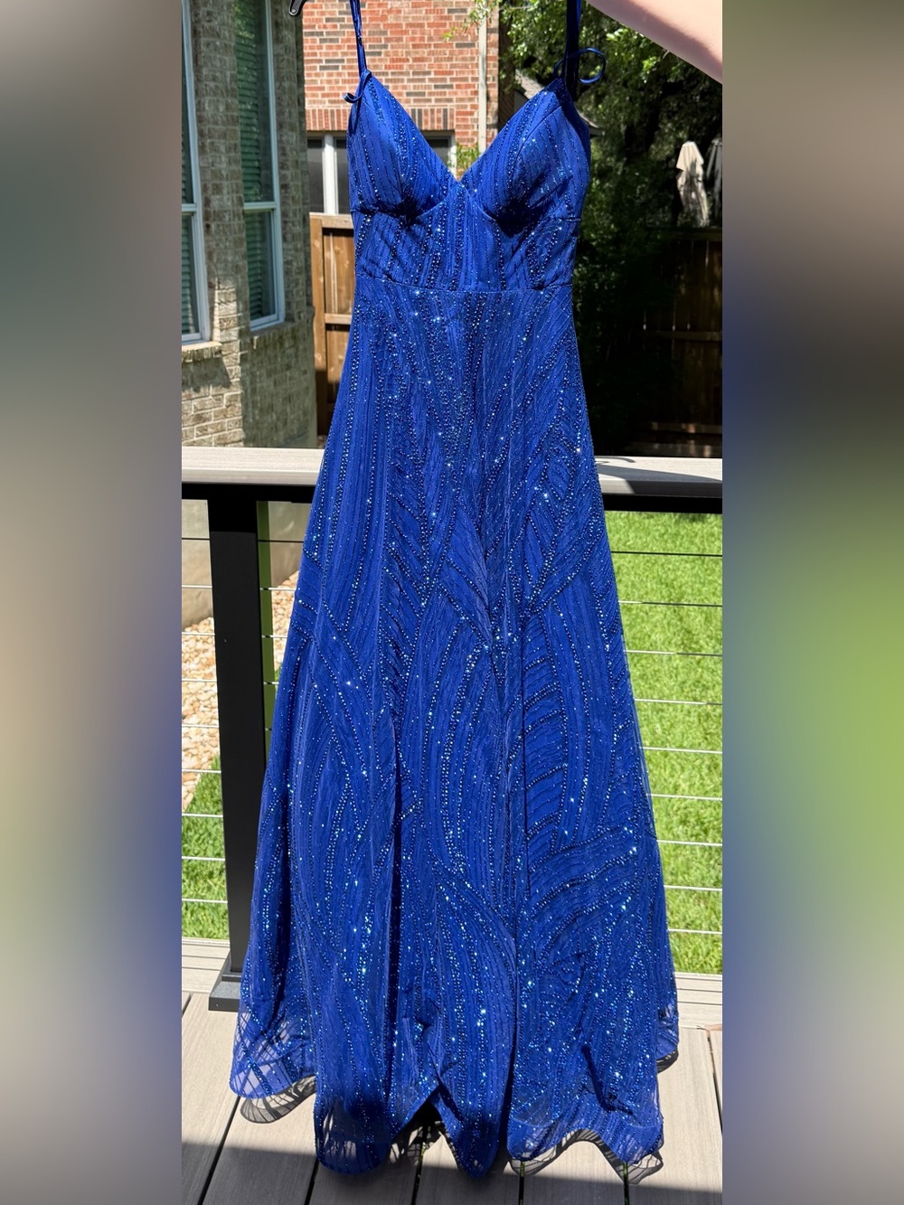 B. Darlin Royal Blue Beaded Prom Dress